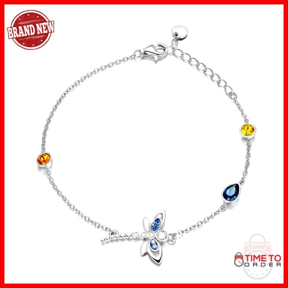 Sterling Silver Dragonfly Bracelet with Austrian Crystals, Anniversary Gift